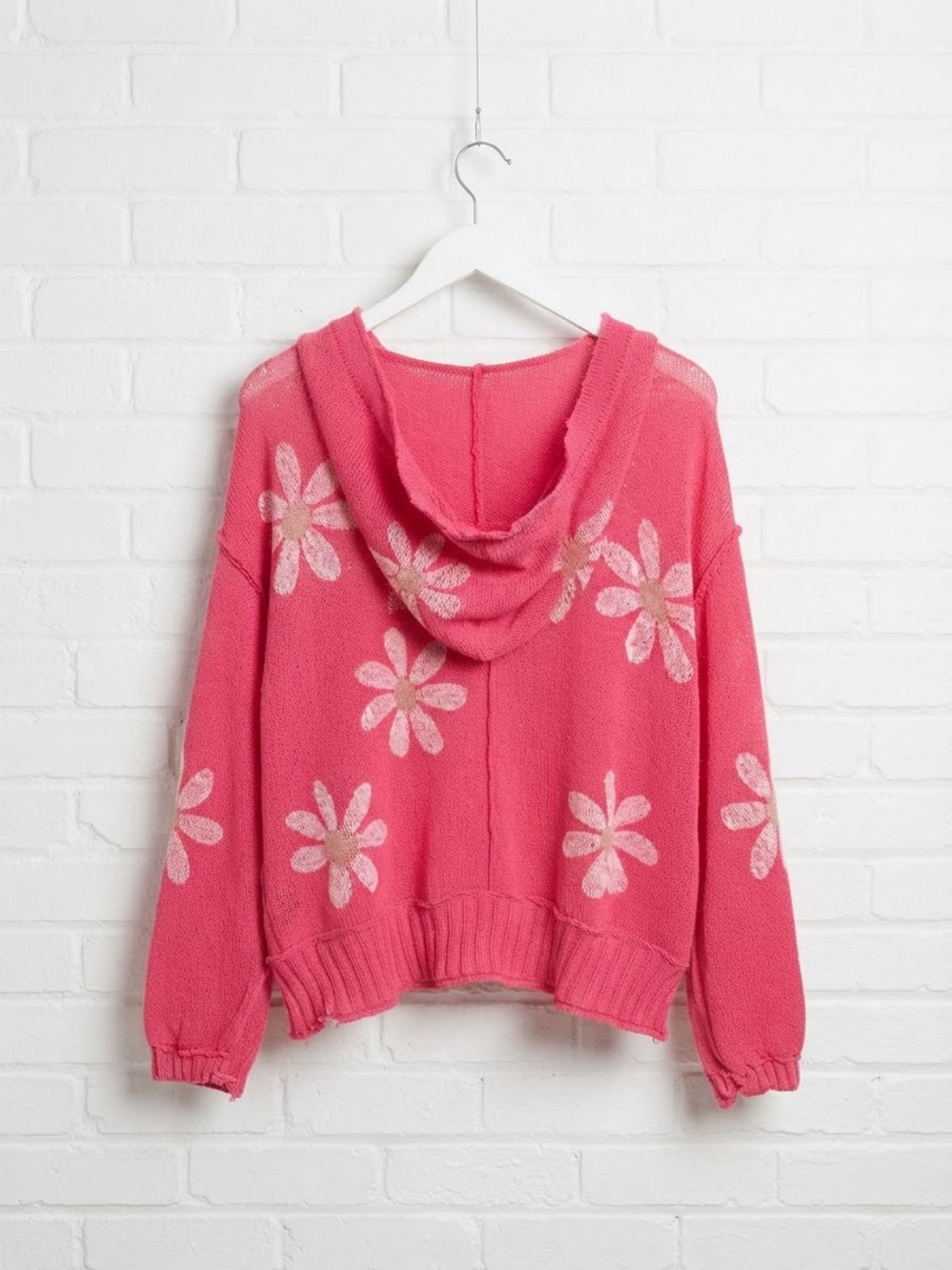 POL Brand New Daisy Flower V Neck Knit Hoodie Boho Oversized Sweater Size Small - Picture 5 of 5